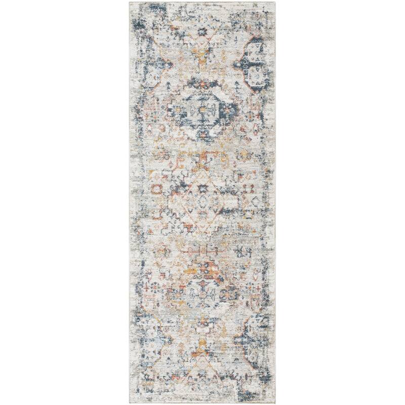 Livabliss Traditional Beckham Diamond Area Rug - 2'7" x 7'3" - Off-White/Blue