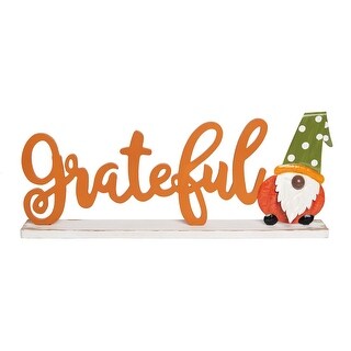 Transpac Wood 22.25 in. Orange Harvest Grateful Gnome Decor