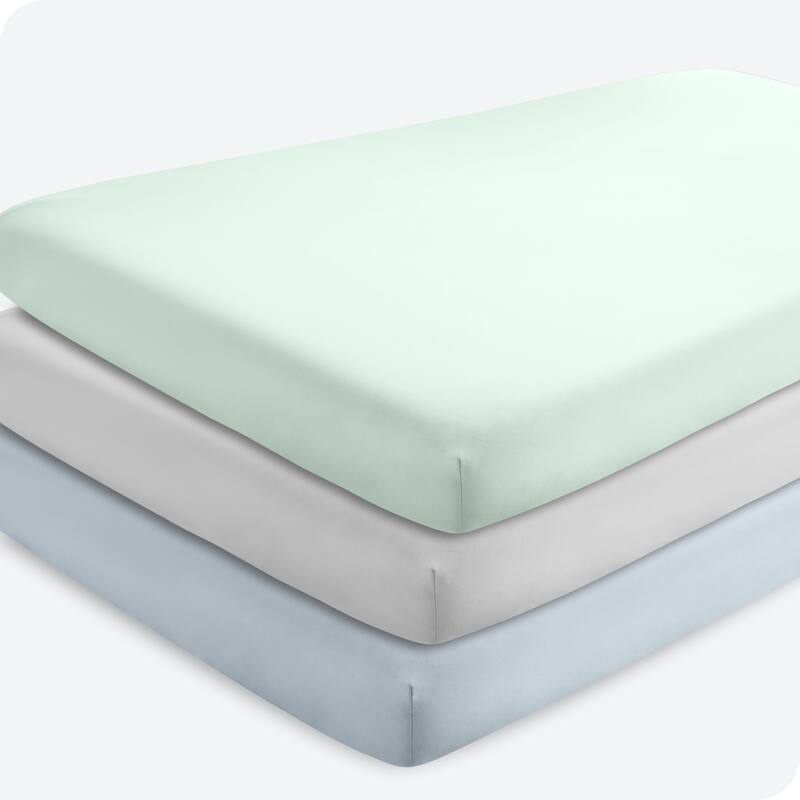Bare Home Solid Ultra-Soft Crib Fitted Sheet - Crib - 3 Pack - Sky Blue/Spring Mint/Cloud Grey