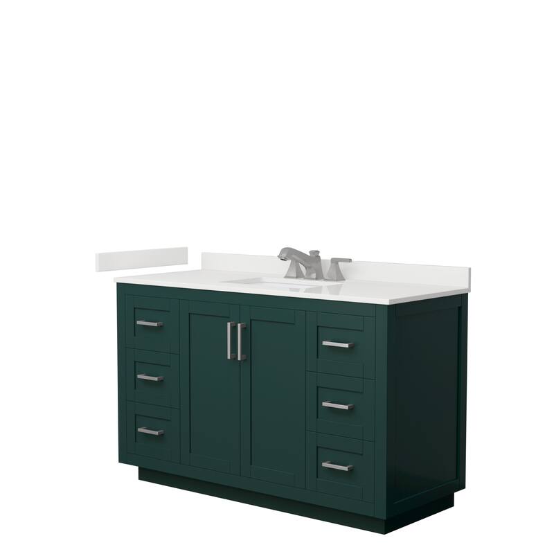 Miranda 54-inch Single Vanity, Quartz Top - Green, Nickel Trim, White Quartz Top