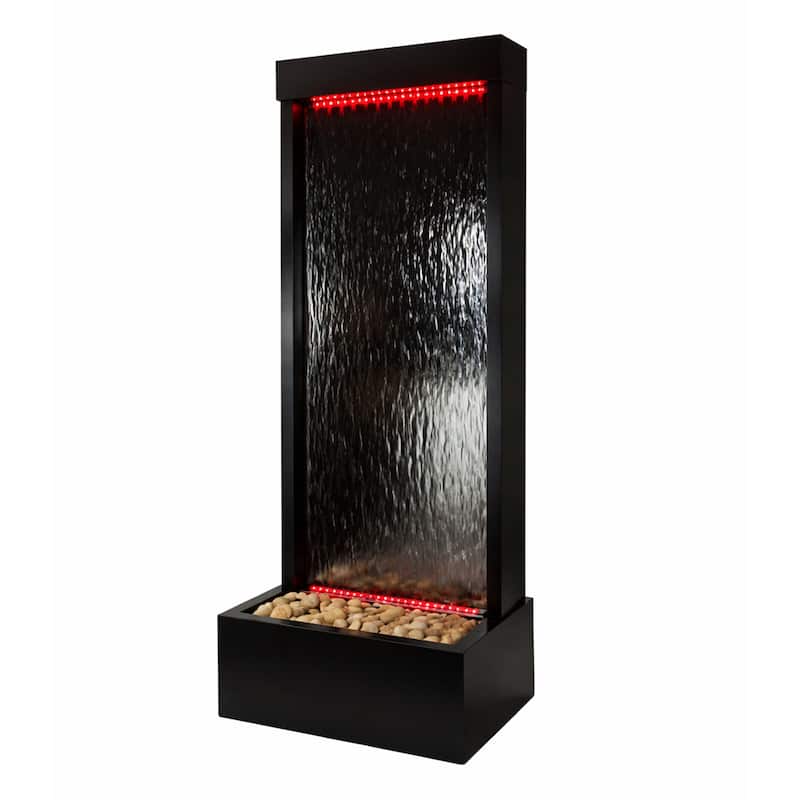 Alpine Corporation 72" Zen Mirror Waterfall Fountain with LED Lights and Stones