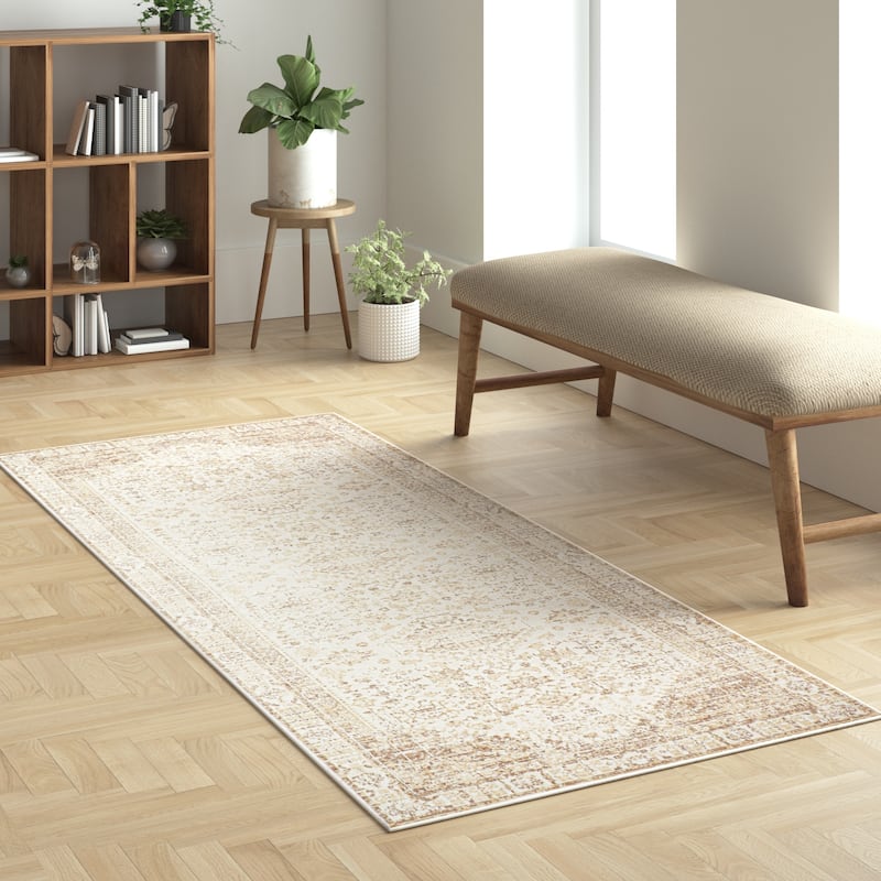 Alis Transitional Medallion Washable Indoor Area Rug by Sevita - 2' x 5'