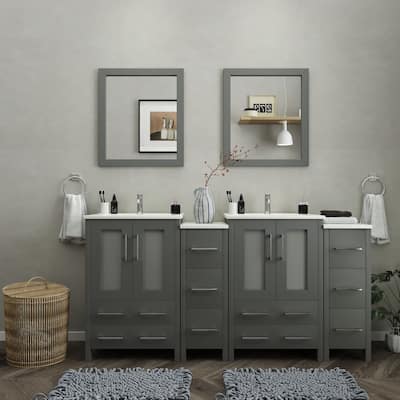 Vanity Art 72 in. Double Sink Bathroom Vanity with Top and Mirrors - 72 X 18.1 X 35.8