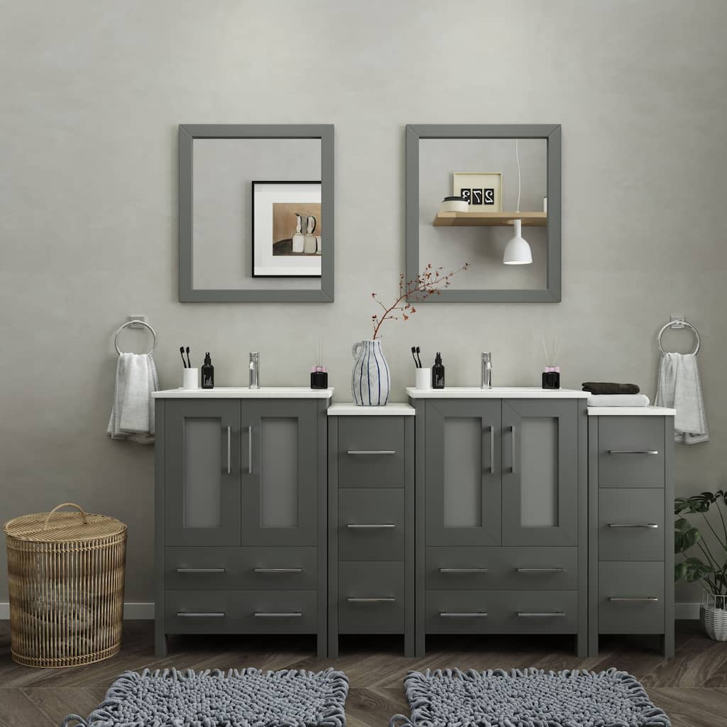 Vanity Art 72 in. Double Sink Bathroom Vanity with Top and Mirrors - 72 X 18.1 X 35.8