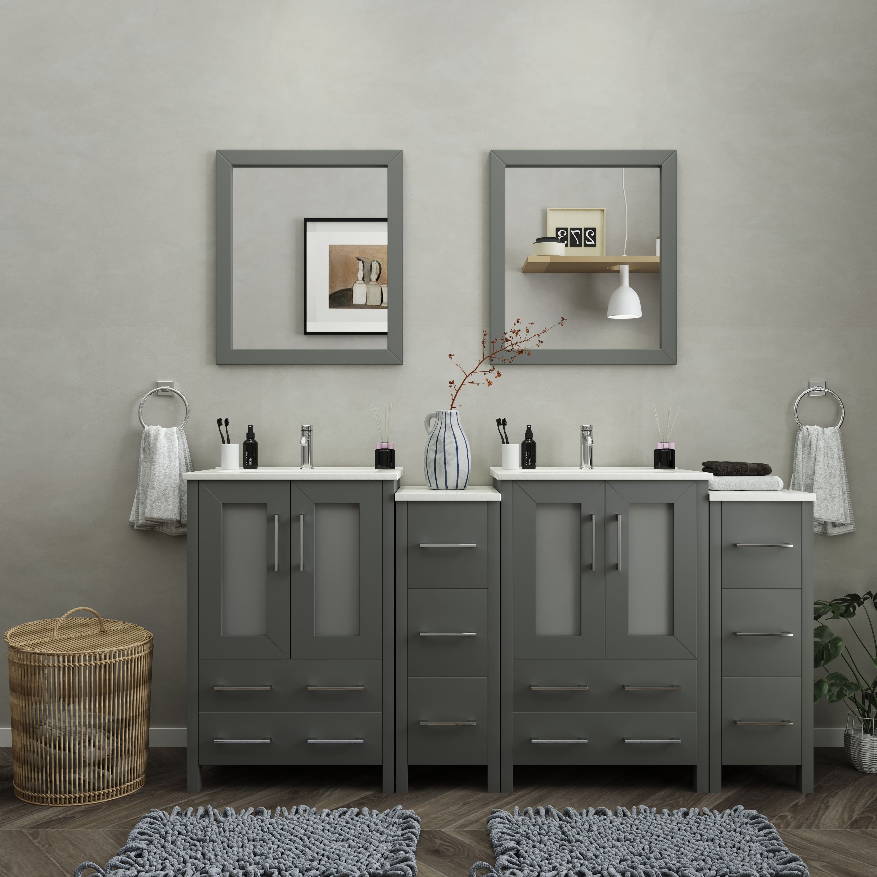 Vanity Art 72 in. Double Sink Bathroom Vanity with Top and Mirrors - 72 X 18.1 X 35.8