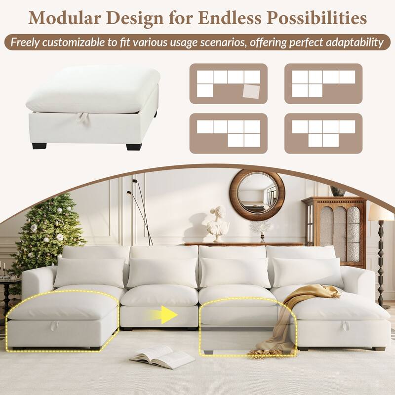 Modular Sectional Sofa U-Shaped Convertible Couch w/ Lumbar Pillows