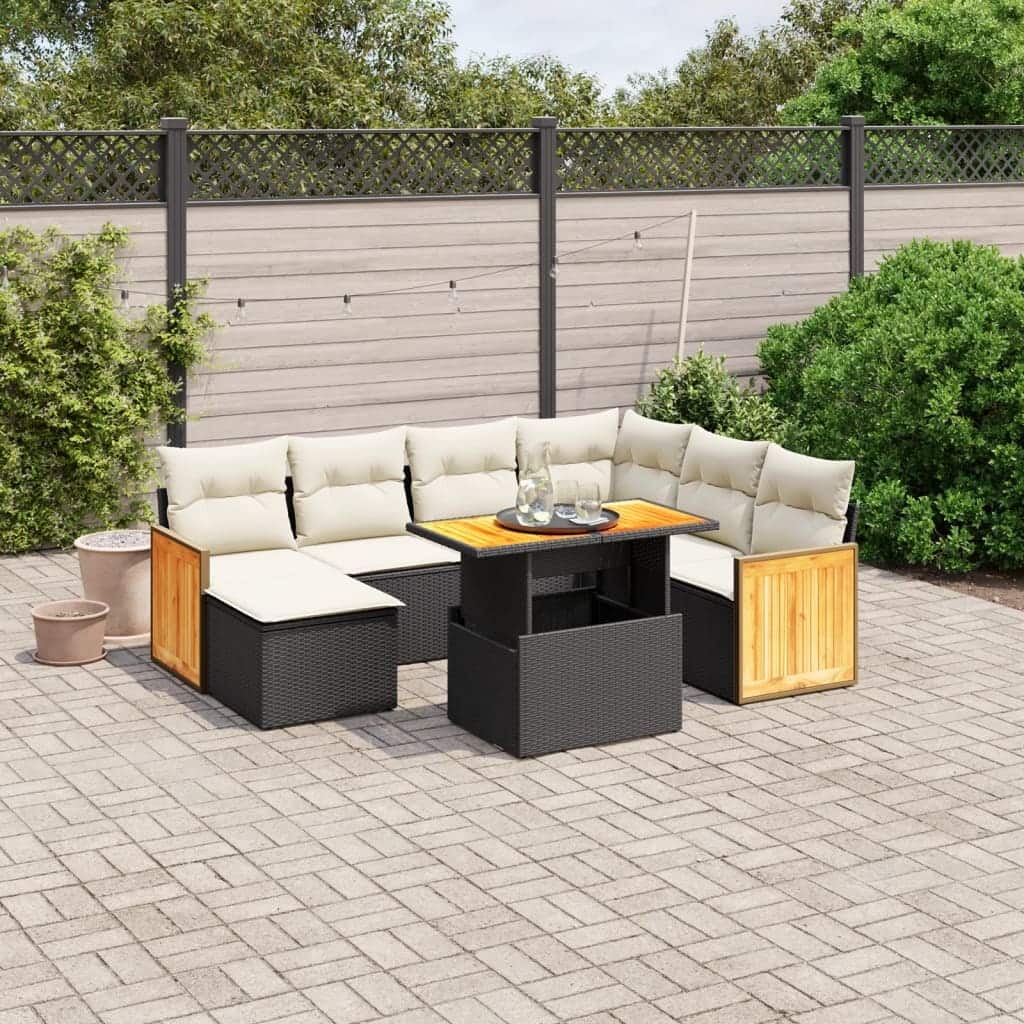 vidaXL Patio Sofa Set with Cushions Outdoor Furniture 8 Piece Poly Rattan - 21.7 x 39.4 x 28.7 in