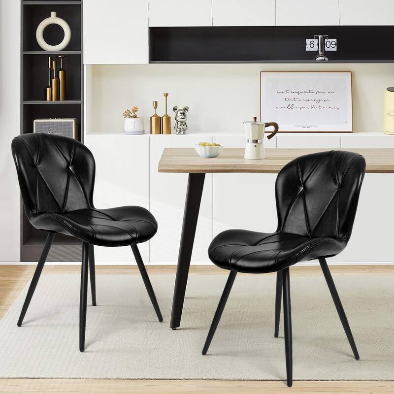 Upholstered Leather Dining Chair (Set of 2) - Black