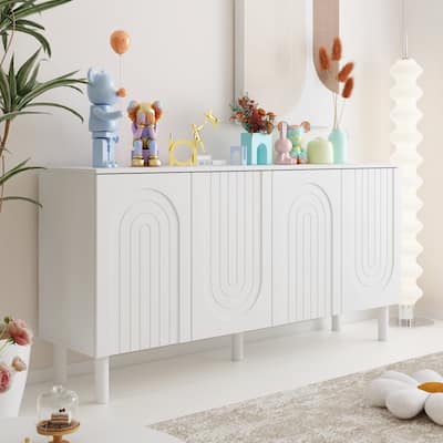 Cupboard Sideboard Storage Cabinet with 4 Doors Pop-up Design,Lacquer
