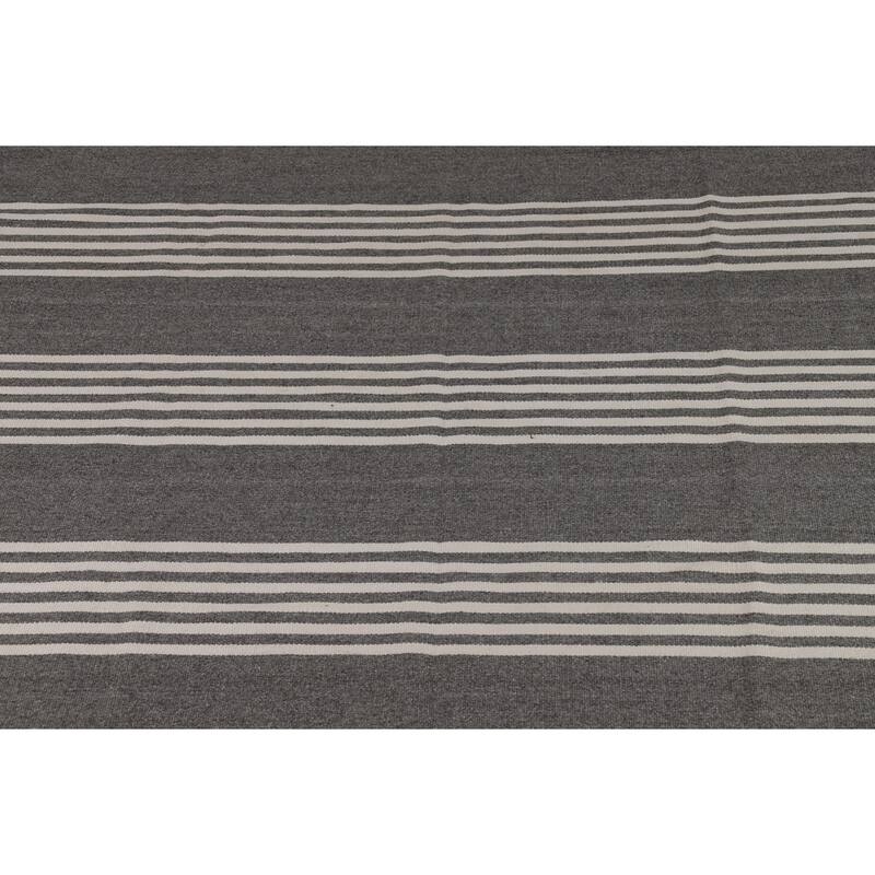 Striped Gray Kilim Durrie Oriental Area Rug Cotton Carpet - 8'3" x 11'7"