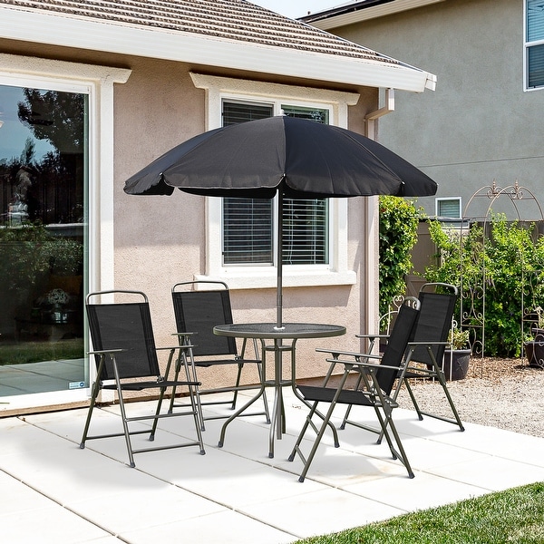 Outsunny 6pc Outdoor Patio Dining Furniture Set w Umbrella 4
