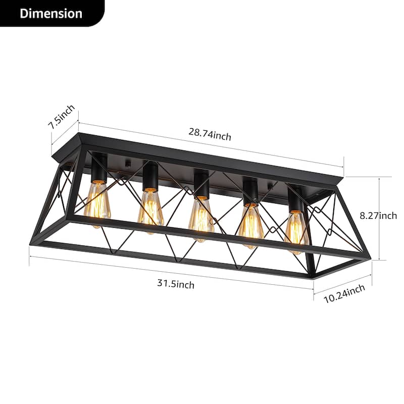 Starsky 5-Light Linear Farmhouse Rectangular Open Cage Flush Mount