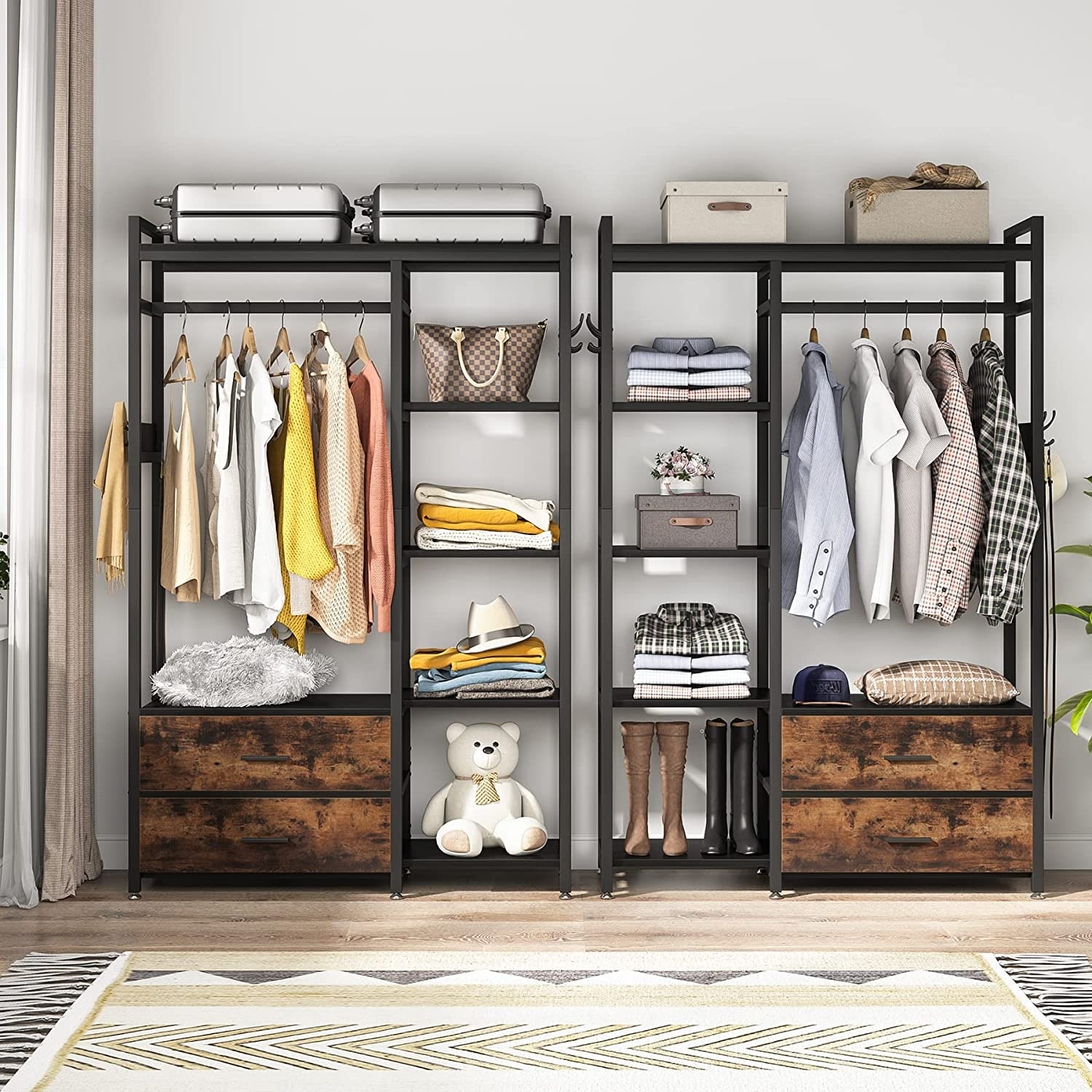 Metal Wood Free-standing Closet Clothing Rack Closet Organizer System with  Shelves Clothes Garment Rack Shelving for Bedroom - On Sale - Bed Bath &  Beyond - 35142876