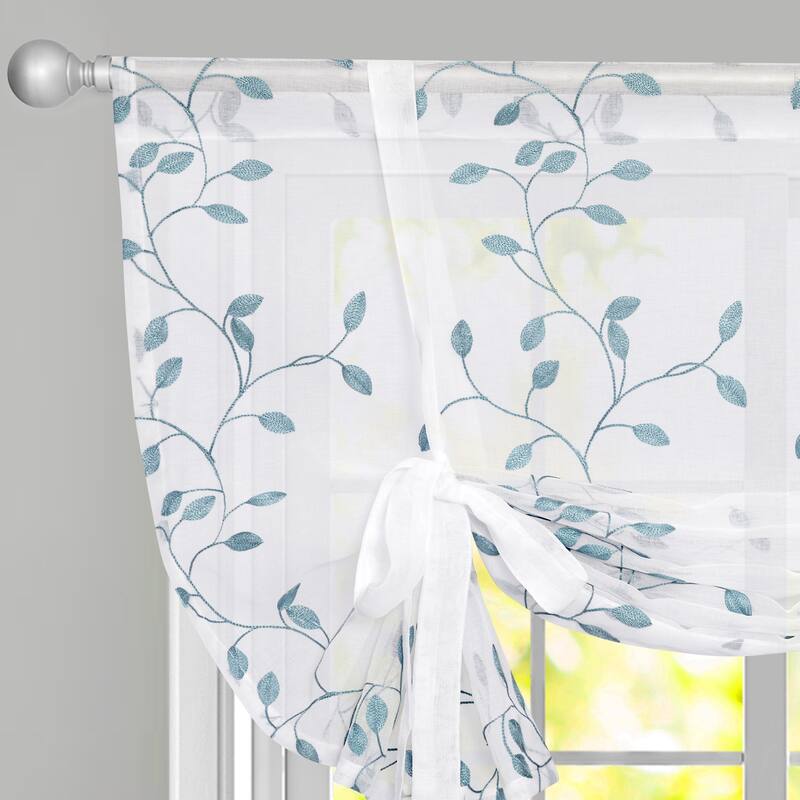 Deconovo Tie up Sheer Curtains Embroidery Pattern Shades