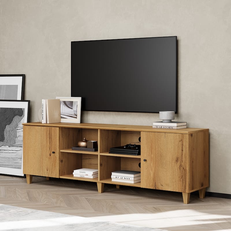 WAMPAT TV Stand for 75 Inches TVs, Modern Media Console - 70 Inches - Oak Brown