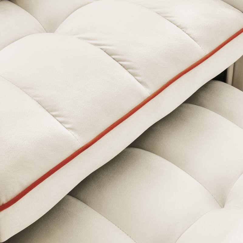 Beige Velvet Single Convertible Sofa Bed with USB Charging Port