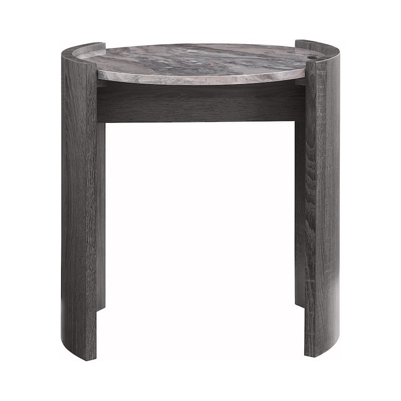 Faux Marble and Wood End Table in Distressed Grey - Distressed Grey - Marble