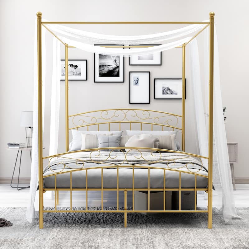 Alazyhome Traditional Metal 4-post Canopy Bed Frame