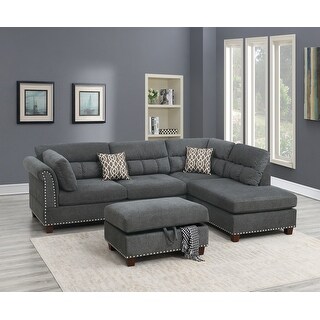 3pcs Velvet Fabric Reversible Sectional Sofa with Storage Ottoman - Bed ...