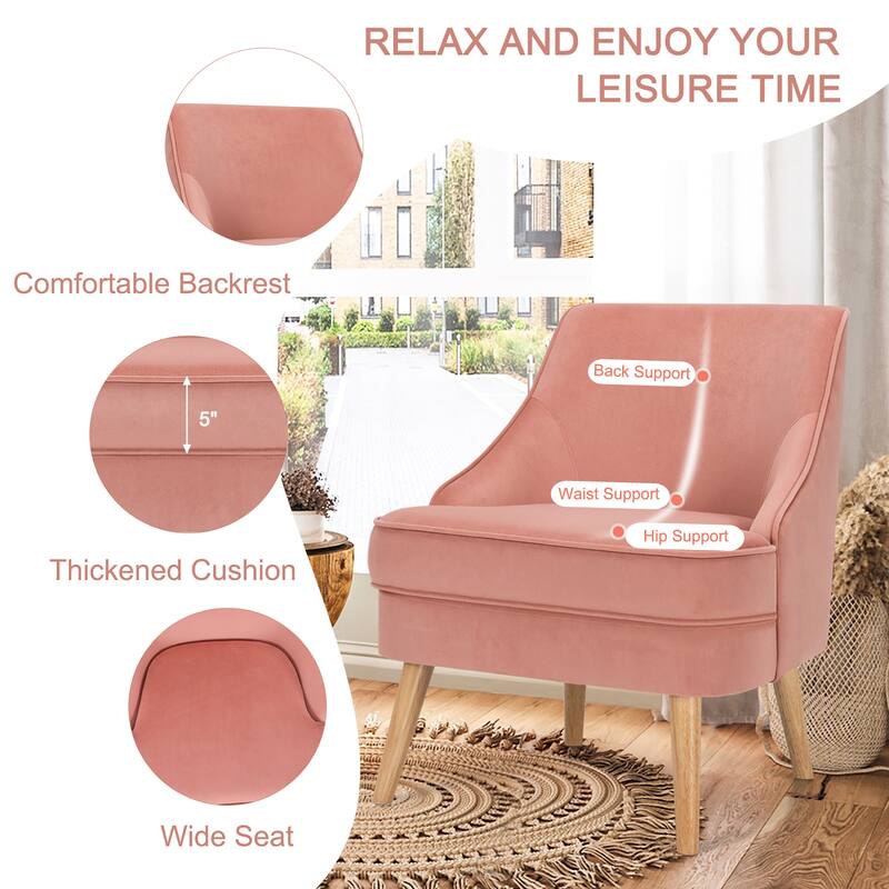 Costway Set of 2 Accent Chairs Velvet Single Sofa Chair w/Rubber Wood