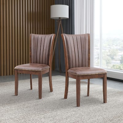 2 PCS Wooden Dining Chairs Set, Mid Century Modern Foam & Fabric Upholstered Chairs with Open Back