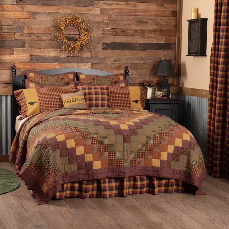 Heritage Farms Quilt - Mustard/Burgundy/Raven Black - King/King - Cal King/California King