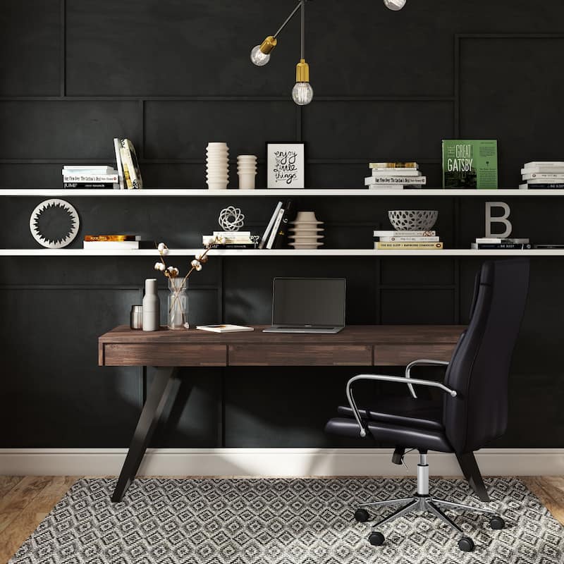 WYNDENHALL Mitchell SOLID WOOD Modern Industrial 72 inch Wide Large Desk - Distressed Charcoal Brown