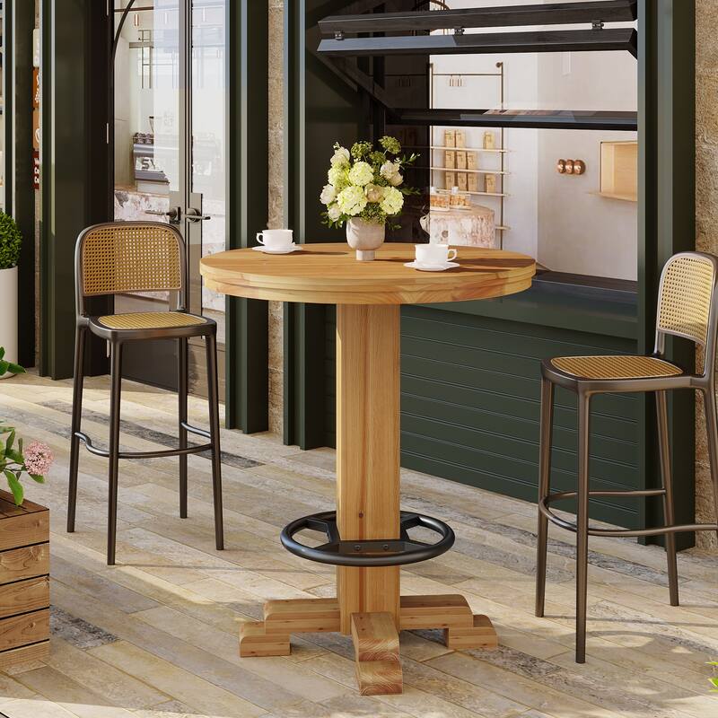 37.4" H Round Bar Table, Solid Wood Bistro Pub Table