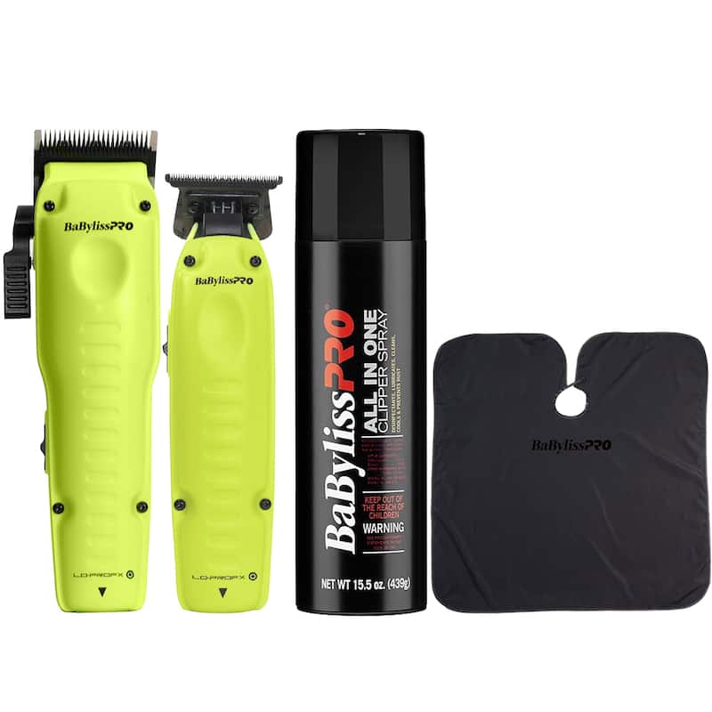 BaBylissPRO FXONE Lo-ProFX Limited Edition Neon Yellow Clipper and Trimmer + Clipper Spray + Cutting Cape - Neon Yellow - Neon Yellow