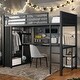preview thumbnail 2 of 6, Space-Saving Twin XL Size Loft Bed Frame with Built-In Wardrobe, Metal Loft Bed with Desk and Storage Shelves