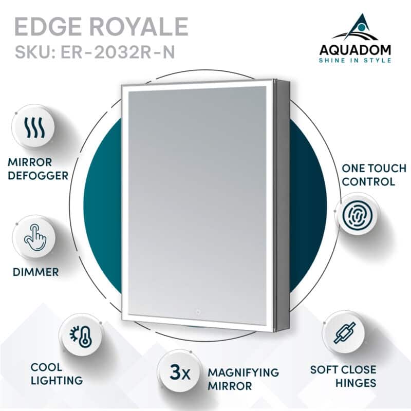 AQUADOM Edge Royale Bathroom Led Lighted Medicine Cabinet Defogger, 3X LED Adjustable Magnifying Mirror, Electrical Outlets.