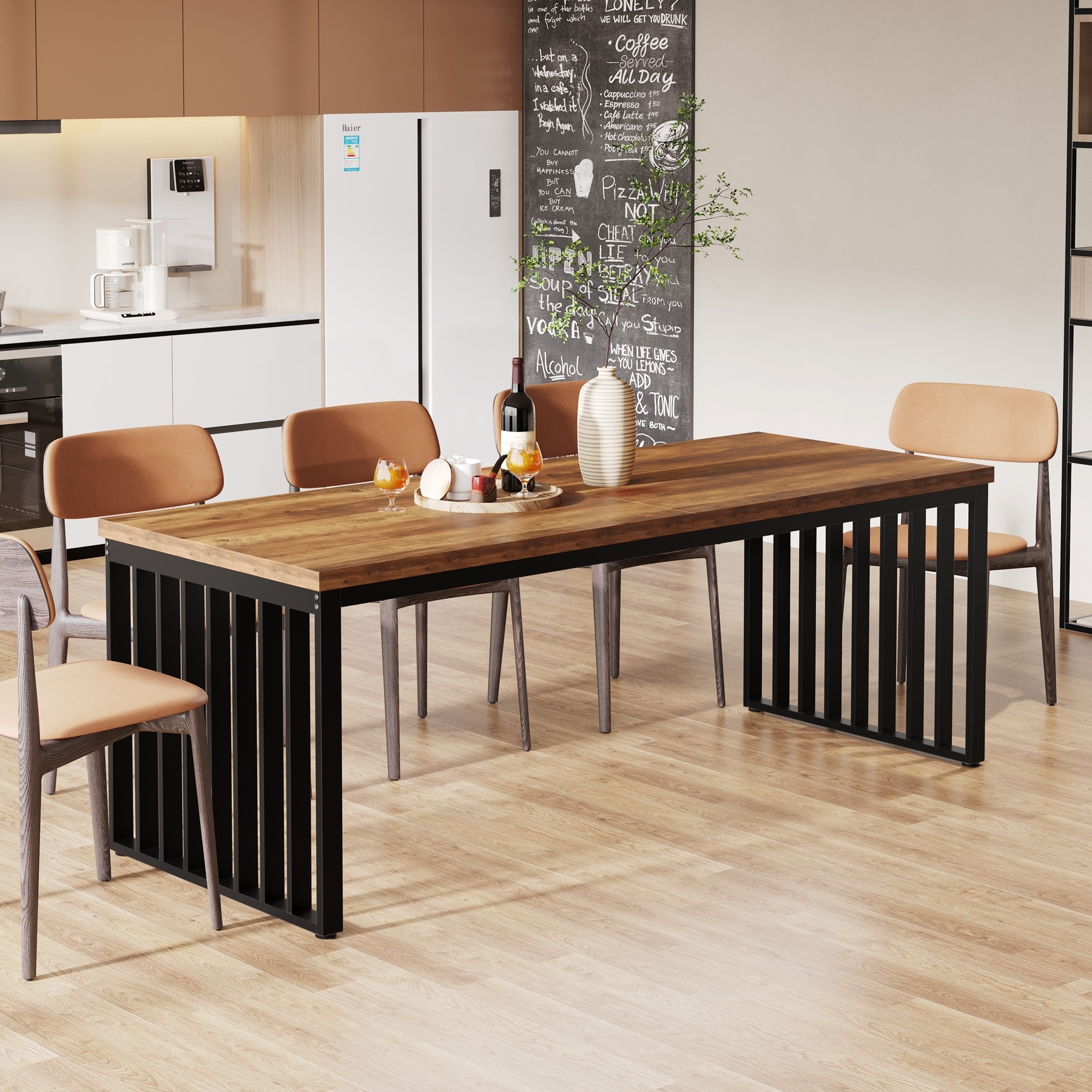 Dining Table for 6-8，78.74-inch Wood Metal Kitchen Table for