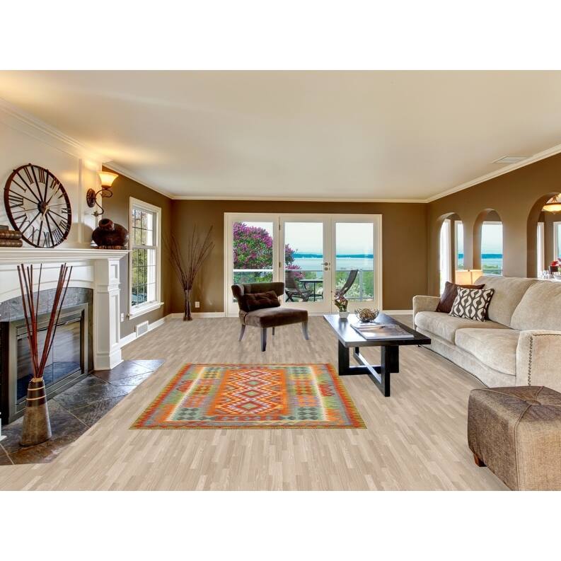 Hand Woven Oriental 100% Wool Carpet Southwestern Geometric Multi-Colored Kilim Area Rug - 6' 8'' X 5' 0''