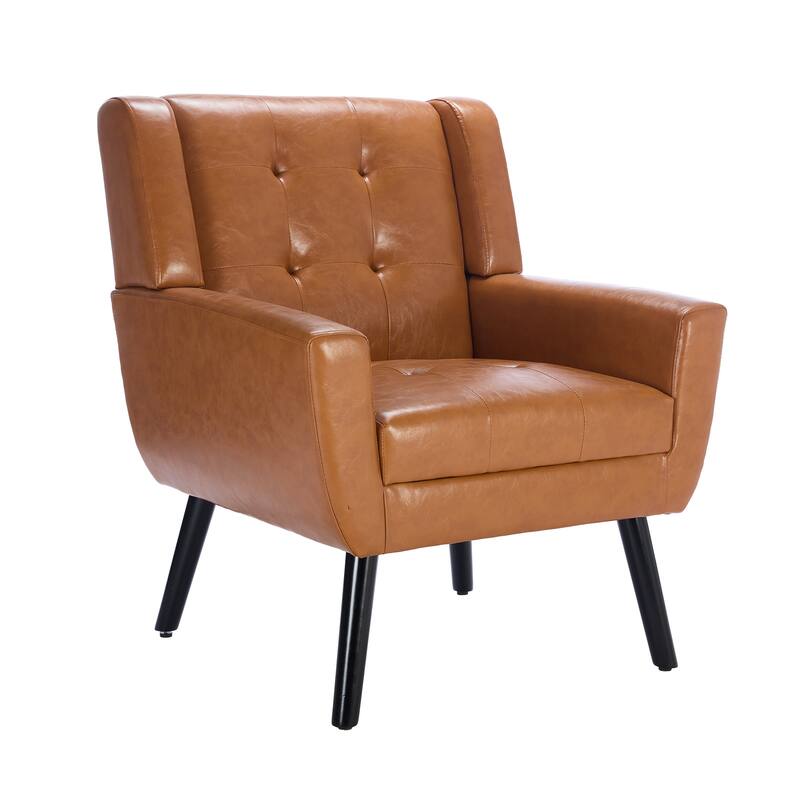 PU Ergonomic Accent Chair with Curved Back and Black Wood Legs, 250lb Capacity