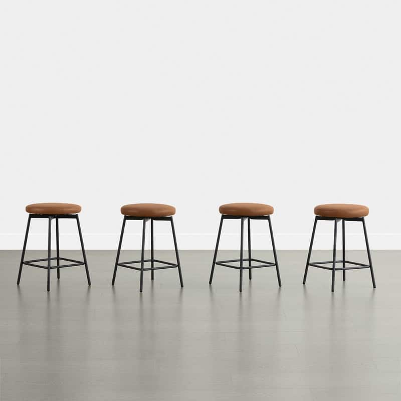 Spruce & Spring Modern 360-degree Swivel Counter Stool with Round Seat - Set of 4 - Brown