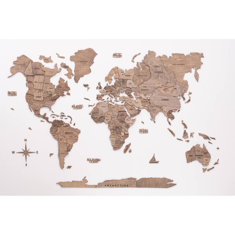 HomeRoots 24" X 39" Wood Brown Wood World Map Hanging Dimensional Sculpture
