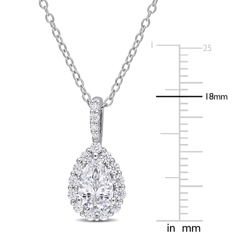 Miadora 1 1/3ct DEW Pear-cut Moissanite Halo Teardrop Necklace in Sterling Silver