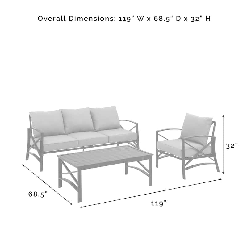 Crosley Kaplan 3Pc Outdoor Sofa Patio Furniture Set - 119 W x 68.5 D x 32 H