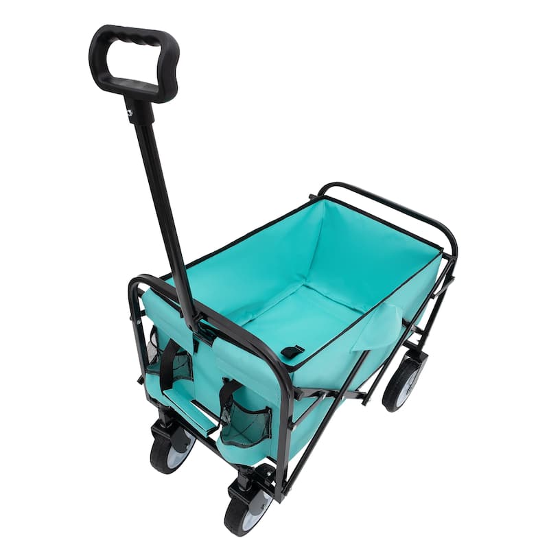 Collapsible Utility Wagon with Strapping System - 225lb Capacity & Extension Feature, Blue