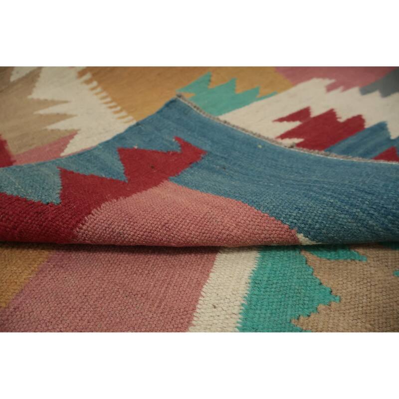 Hand Woven Oriental 100% Wool Carpet Southwestern Tribal Multi-Colored Kilim Runner Rug - 14' 6'' X 4' 9''