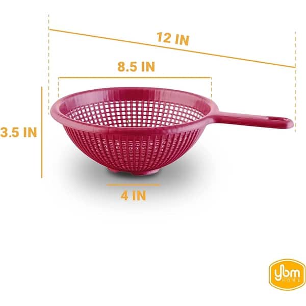 dimension image slide 2 of 3, YBM Home 8.5 Inch Deep Plastic Colander With Long Handle for Pasta