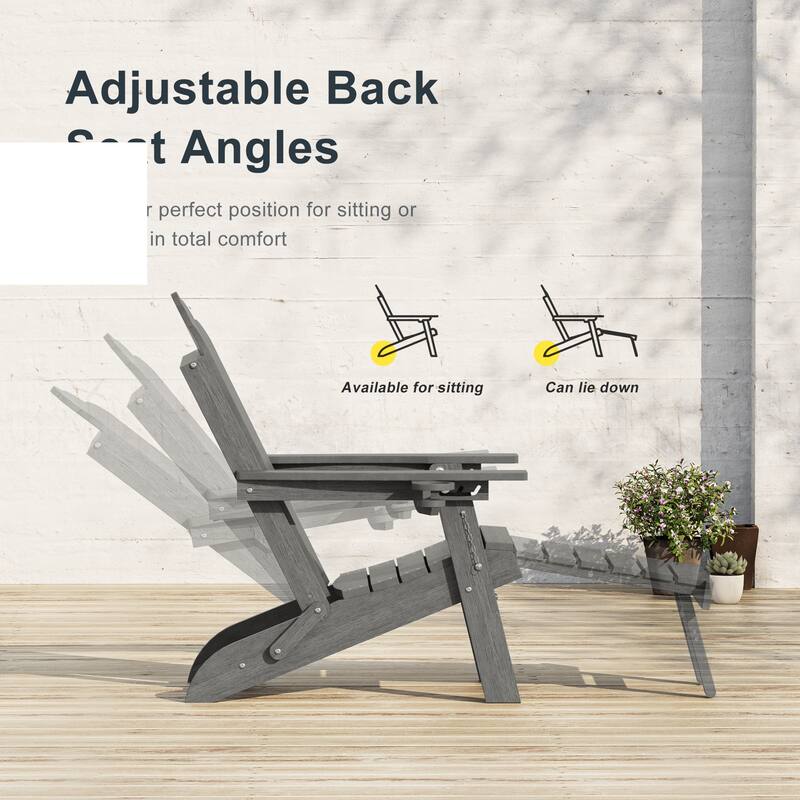 3-Position Adjustable Folding Adirondack Chair W/ Ottoman for Outdoor