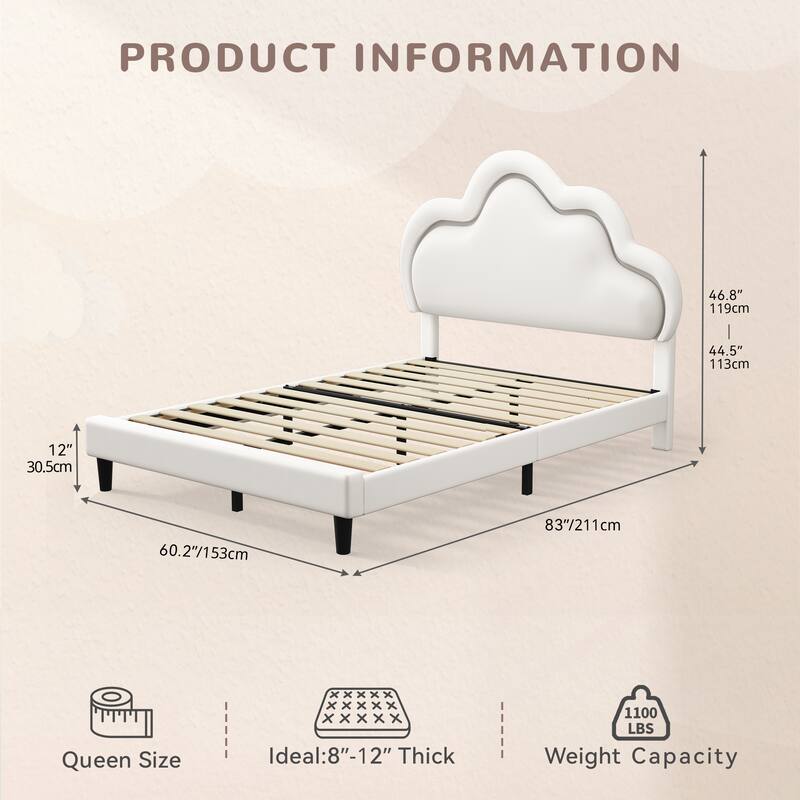Upholstered Bed Frame Smart LED Bed Frame with Adjustable Cloud Headboard