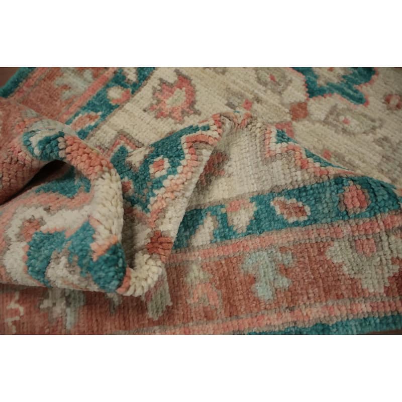 Hand Knotted Oriental 100% Wool Carpet Transitional Floral Beige & Ivories Oushak Area Rug - 3' 0'' X 2' 0''
