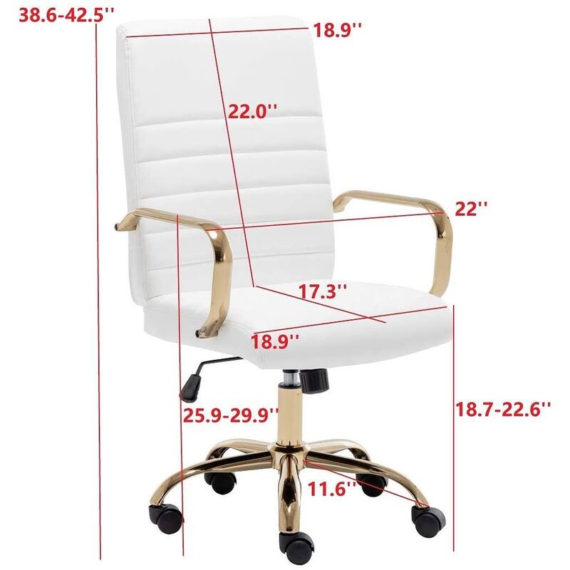 BTEXPERT Ergonomic White Faux Leather Adjustable Home Office Arm Chair Golden Finish