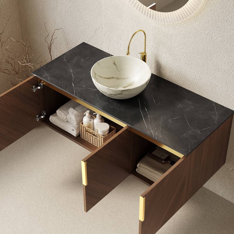 Wall-Mounted Bathroom Vanity with Round Ceramic Sink