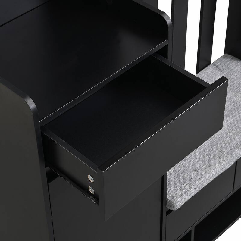 70.8"H Hall Tree with Cushioned Bench, Shoe Cabinet, Pegboard and 4 Hooks