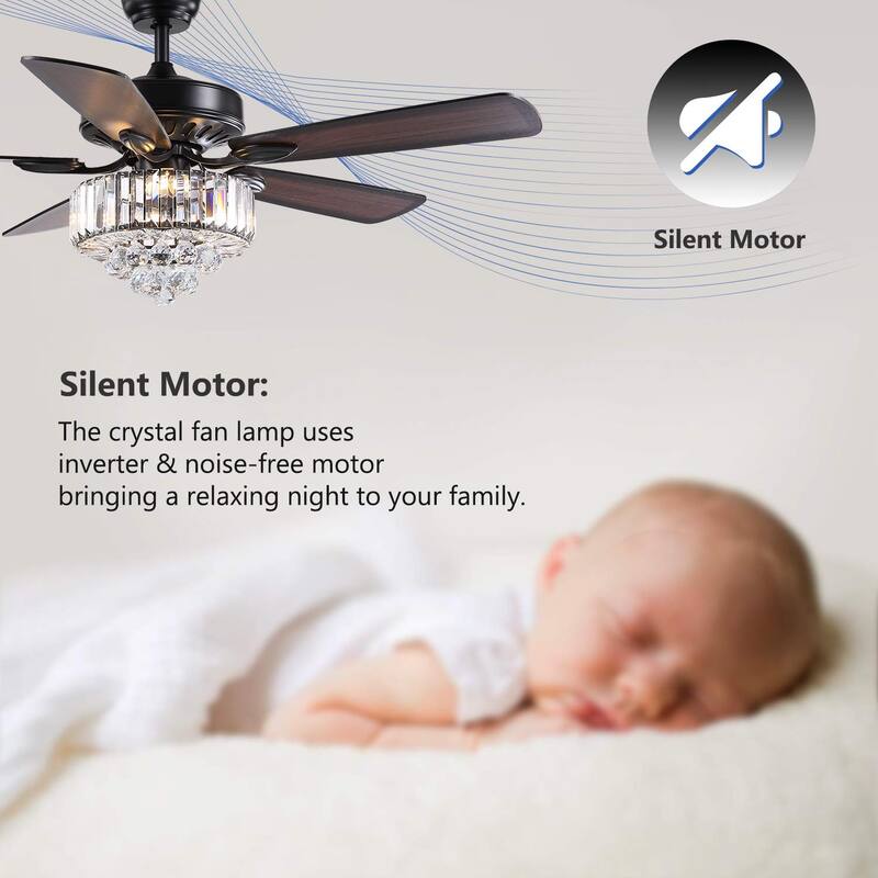 52" Crystal Chandelier Ceiling Fan with Lights and Remote