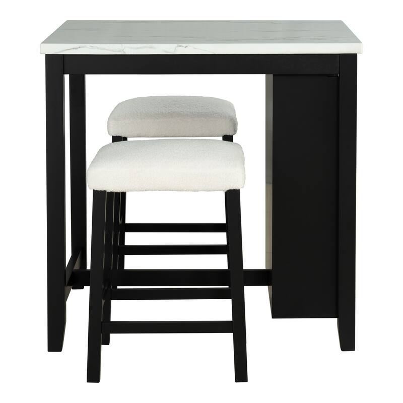 DH BASIC 3-Piece Black 3-Shelf Counter Height Dining Set with USB Ports by Denhour