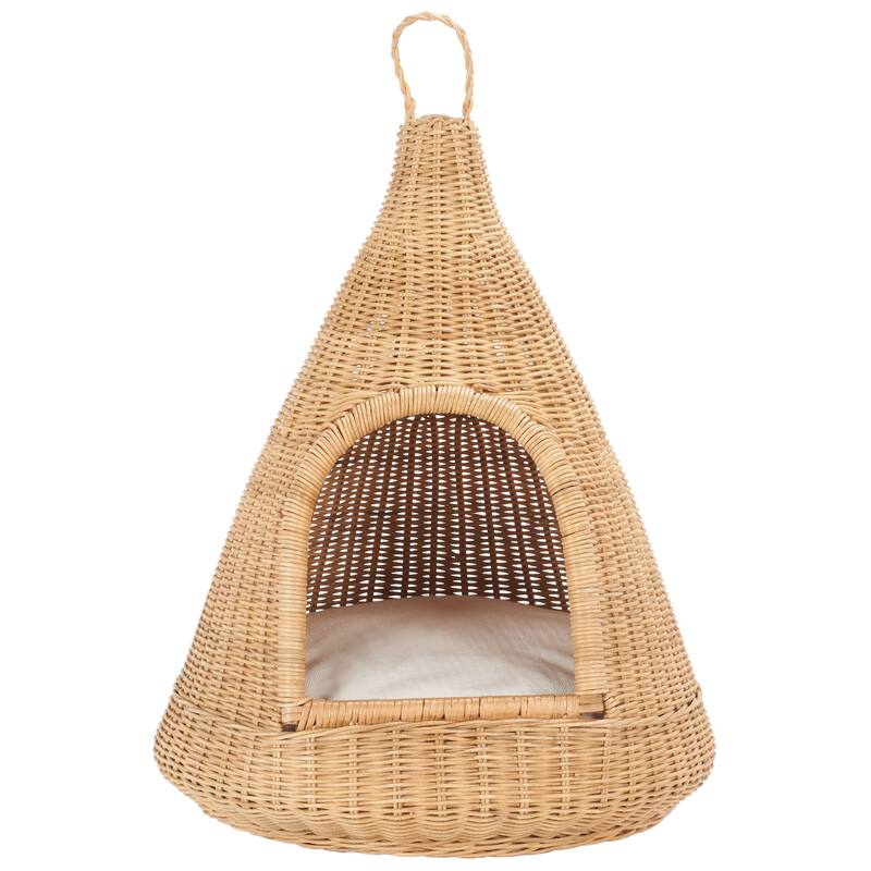 SAFAVIEH Tifa Wicker Cat Bed with Cushion - 17.3 in. W x 17.3 in. D x 24.4 in. H